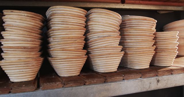Stacked Proving Baskets for Bread on Wooden Shelf - Download Free Stock Images Pikwizard.com
