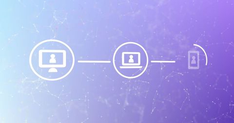 Digital network connections and data transfer on purple background