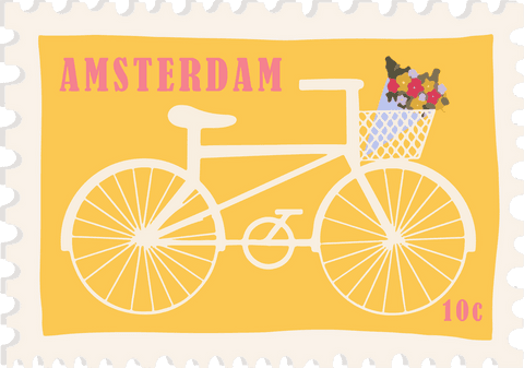 Minimalist Transparent Stamp with Bicycle and Flowers Design