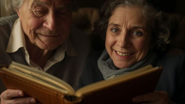 Senior Couple Enjoying a Cozy Evening with Photo Album
