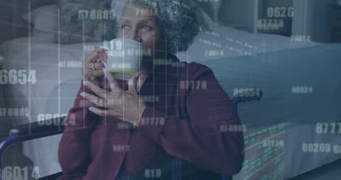 Senior Woman Analyzing Data with Digital Overlay Concept