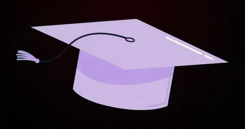 Floating lavender graduation cap with black tassel on dark backdrop for commencement