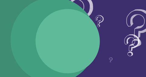 Abstract circles with question marks on purple background