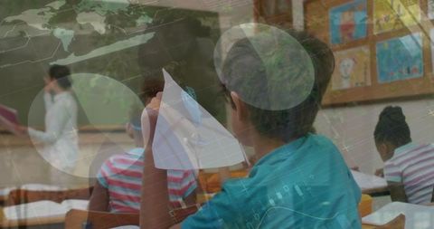 Young Students with Data Overlay Symbolizing Learning Networks