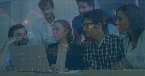 Business Team Analyzing Financial Growth Data at Night