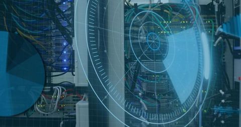 Digital scope scanning over server room with networking cables