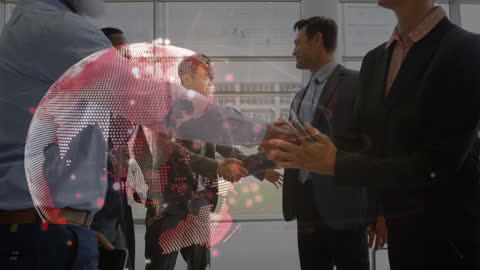 Global Business Deal Handshake with Digital Connections