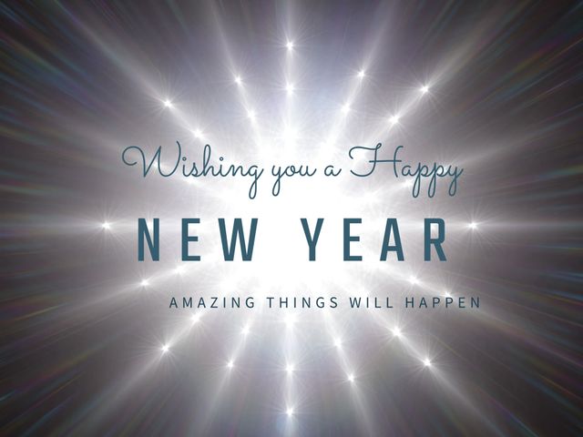 Happy New Year Card with Radiant Light Bursts - Download Free Stock Templates Pikwizard.com