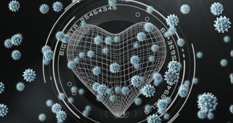 Virus Cells Floating Around Digital Heart Medical Data Visualization