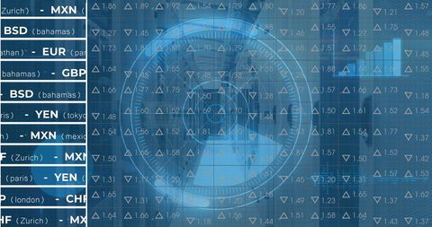 Digital Interface Displaying Global Currency Data and Charts