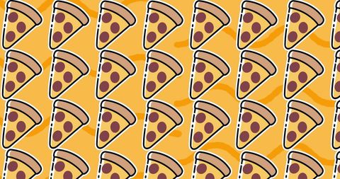 Seamless pizza pattern on yellow wave background for fun designs