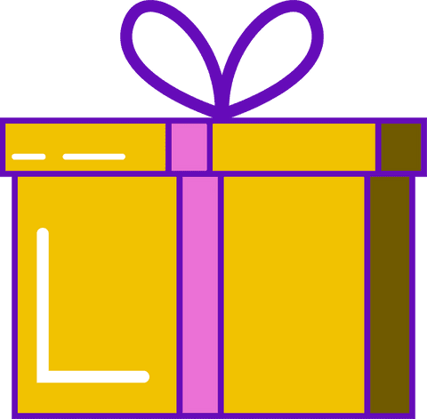 Vector yellow gift box icon with violet bow transparent