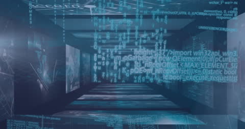 Digital Data Flowing Through Futuristic Screens