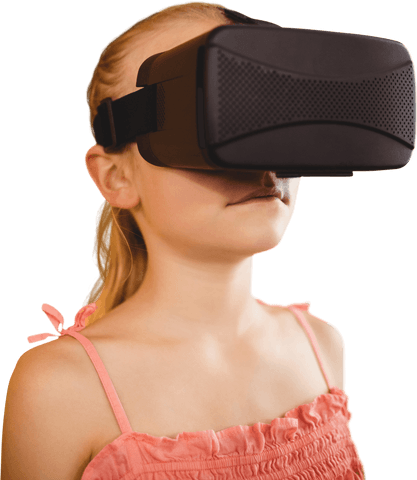 Young Girl Engaging in Digital Experience with Transparent VR Headset