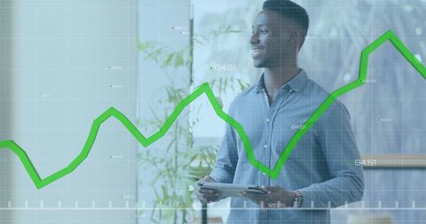 Business Professional with Financial Growth Graph in Modern Office
