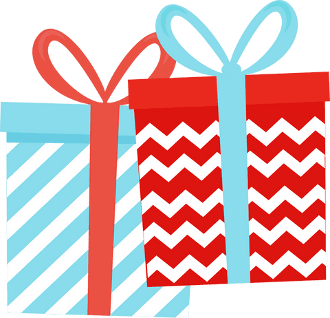 Transparent background flat design gift boxes with stripes and zigzag patterns