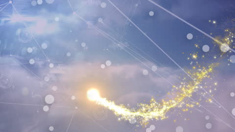 Futuristic Network with Digital Light Trail in Sky