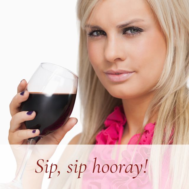 Happy Woman Enjoying Wine with Autumn Celebration Message - Download Free Stock Templates Pikwizard.com