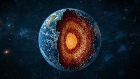 Rotating globe showing earth layers: continental & oceanic views
