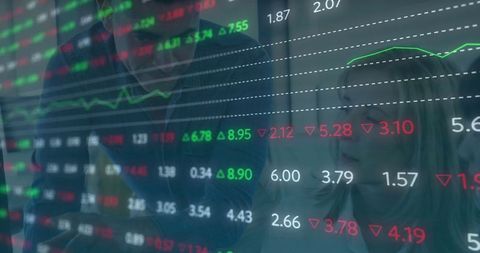 Professionals Analyzing Contemporary Stock Market Display in Corporate Setting