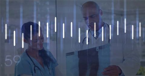 Doctors Analyzing X-Ray with Digital Technology Interface