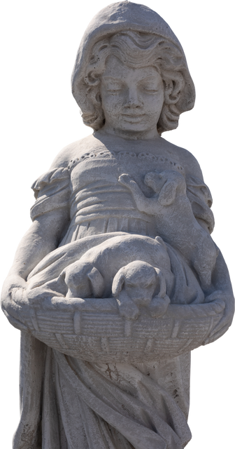 Transparent Stone Sculpture of Girl Holding Basket with Puppies, Ancient Design - Download Free Stock Videos Pikwizard.com