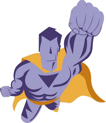 Flat design superhero in dynamic pose with transparent background