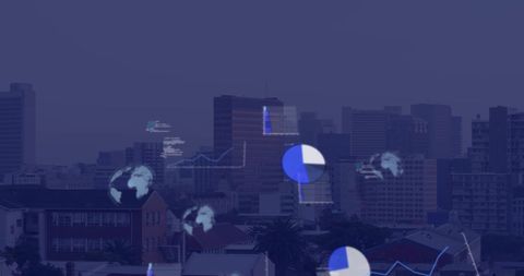 Abstract Digital Data Overlay on Urban Cityscape at Dusk - Download Free Stock Images Pikwizard.com