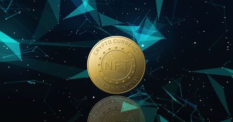 Golden Cryptocurrency NFT Concept with Abstract Network Background