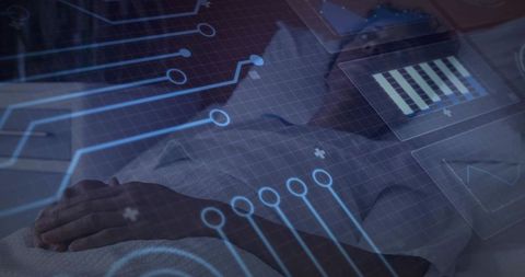 Senior female patient with holographic health interface overlay