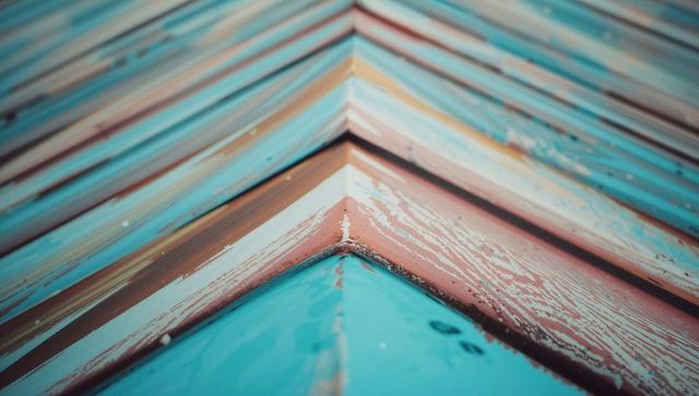 Weathered Painted Panels Converging on Central Beam