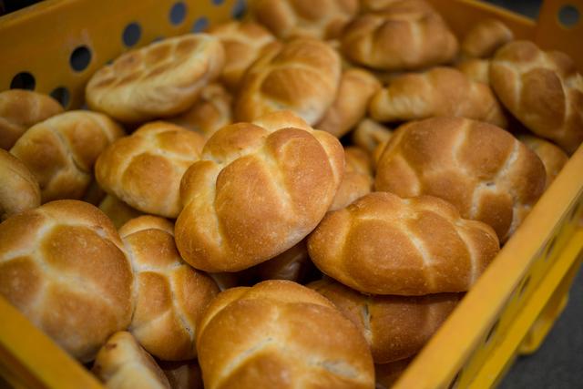 Close-up of freshly baked buns in basket