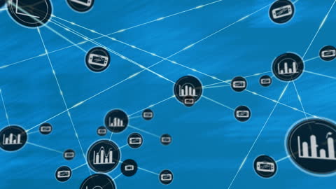 Digital Network Connectivity with Data Icons on Blue Background