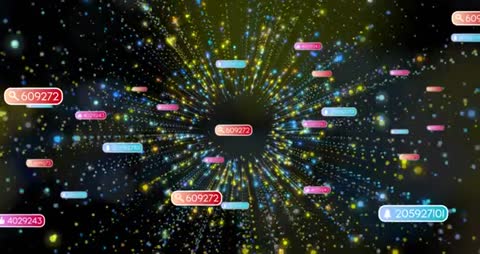 Digital Data Network with Floating Icons Frequencies and Trends