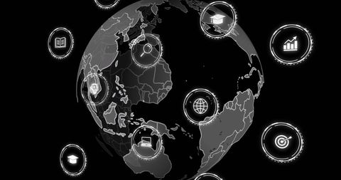Digital Global Connections with Data & Computing Icons Over Globe - Download Free Stock Images Pikwizard.com