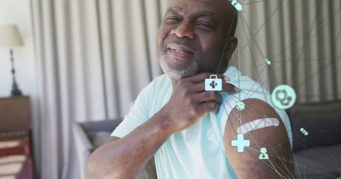 Senior man celebrating healthcare connection and innovation