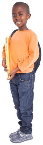 Happy African American Boy in Orange Sweater with Backpack and Clipboard - Download Free Stock Videos Pikwizard.com