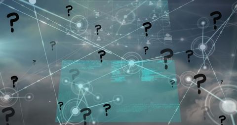 abstract cyber network with question marks and internet symbols - Download Free Stock Images Pikwizard.com