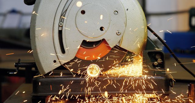 Close-Up of Metal Cutting with Chop Saw - Download Free Stock Images Pikwizard.com