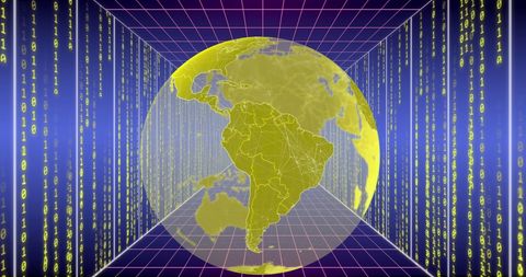 Digital Globe with Data Streaming and Grid Patterns - Download Free Stock Images Pikwizard.com