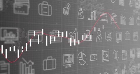 Financial Chart with Trend Line and Iconic Background