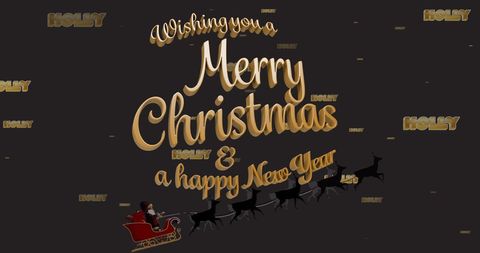 Festive Christmas and New Year Greetings in Gold with Santa and Reindeer