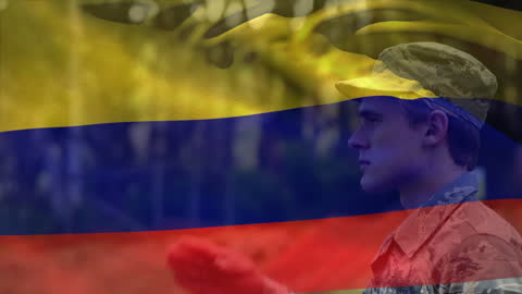 Colombian Flag Overlapped with Soldier in Uniform