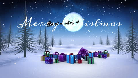 Winter Wonderland with Christmas Gifts and Santa's Sleigh