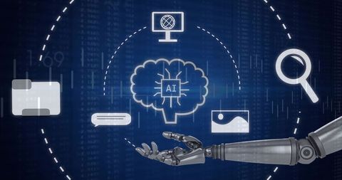 Futuristic AI Concepts with Robotic Arm and Digital Icons - Download Free Stock Images Pikwizard.com
