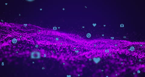 Abstract Digital Wave with Social Icons in Purple Light