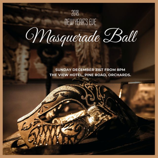 Elegant New Year's Eve Masquerade Ball Invitation - Download Free Stock Templates Pikwizard.com