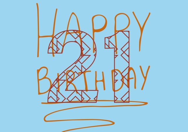 Bright and playful birthday graphic featuring 'Happy 21st Birthday' text with geometric numerals on a vivid blue background. Suitable for birthday invitations, social media posts, greeting cards, and party decor celebrating a milestone birthday.