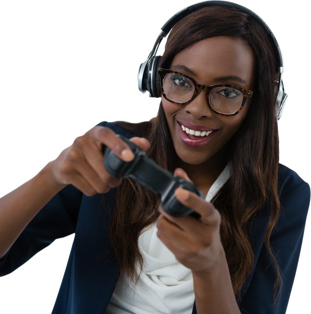 Transparent Background Woman Wearing Glasses and Headphones Playing Video Game - Download Free Stock Videos Pikwizard.com