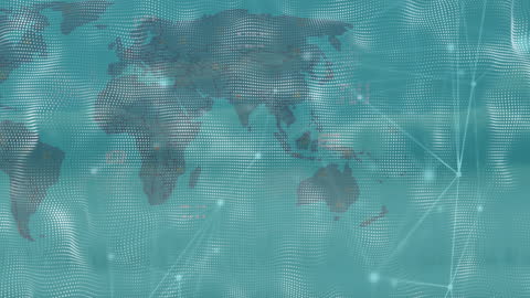 Futuristic World Map with Digital Grid and Lights